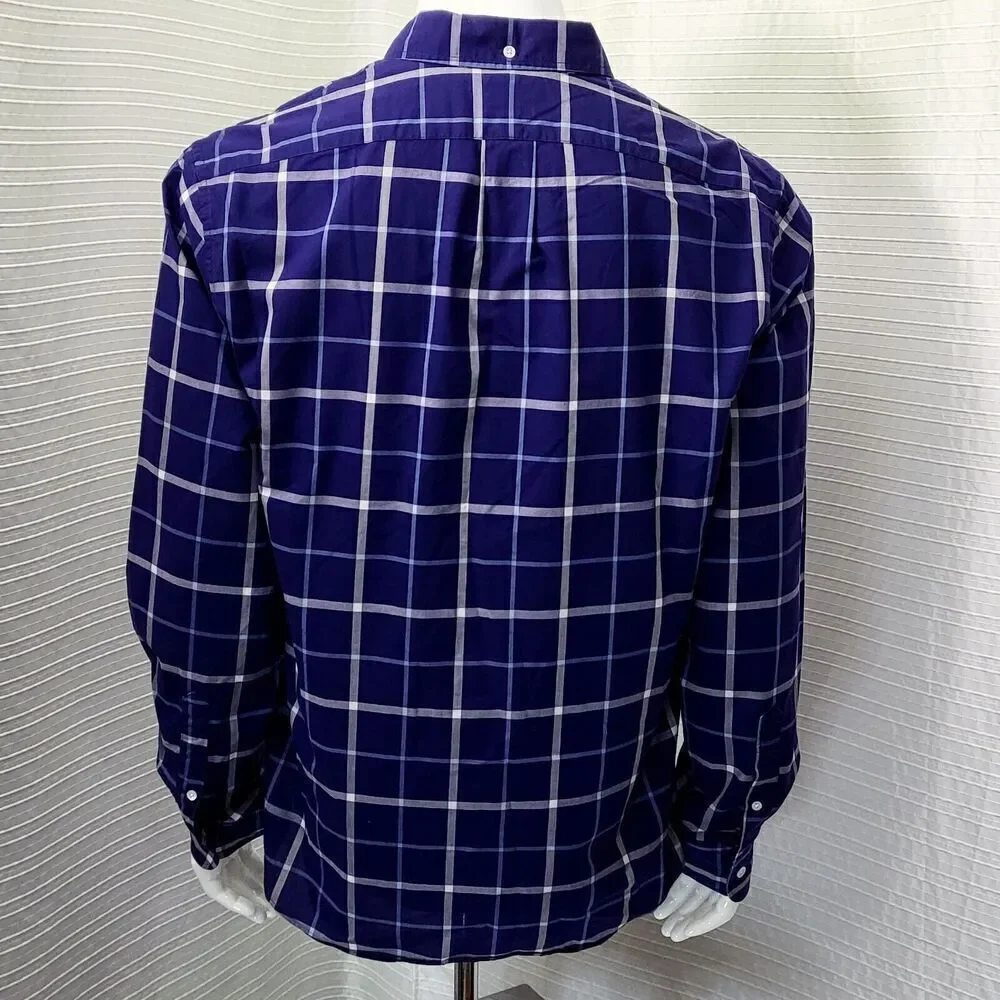 Thomas Mason For J. Crew Blue Plaid Casual Dress Shirt Slim Fit Men's L